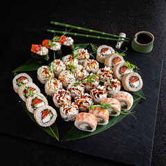 sushi on the black background