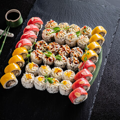 sushi on the black background