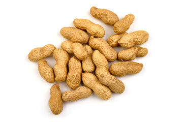Organic peanuts in shell, isolated on white background.