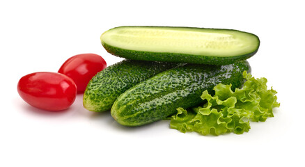 Freshly-salted juicy cucumbers, isolated on white background. High resolution image.