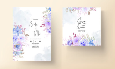 Fototapeta premium Beautiful floral and leaves wedding invitation card design