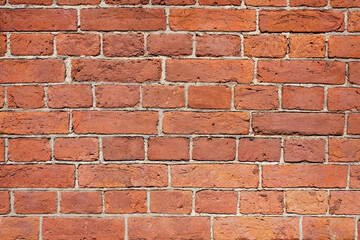 Reliable Red Brick Wall. Strong Brickwork. Protective Structure. Old Bright, Red And Orange Brickwall Texture.