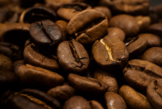 Coffee grains of different varieties close-up. Coffee © Vadzim