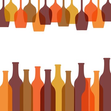 Abstract wine background with place for text. Vector illustration of wine bottles and glasses.