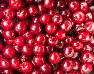 Background of fresh ripe pitted cherries