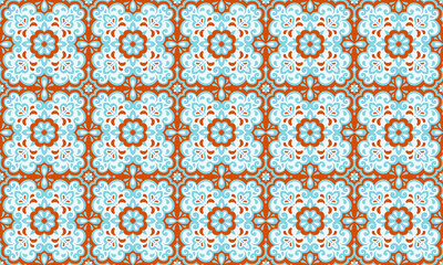 Azulejos ceramic tile design. Talavera tracery motif. Unique creative endless fill swatch. Portuguese, Spanish, Mexican, Brazilian folklore ornament. Ethnic style vector hand drawn seamless pattern.