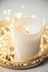Holiday decorations with candles and lights, wedding decor
