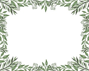 green leaf frame, white background with green leaf border