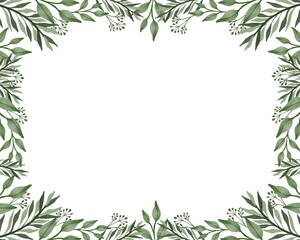 green leaf frame, white background with green leaf border