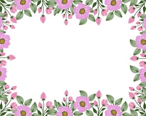 Obraz na płótnie Canvas white background with pink blossom and green leaf border