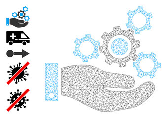 Mesh polygonal mechanics service icon with simple carcass created from mechanics service vector graphics. Frame mesh polygonal mechanics service. Wire frame 2D mesh in vector format.