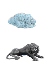 Obraz premium bronze and concrete sculptures of formidable lions. The concept of strength, power. Isolated on white background
