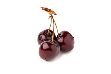3 berry cherry on white background isolate