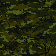Hunting camouflage pattern with tree branches. Forest pattern. Vector. © игорь бурко