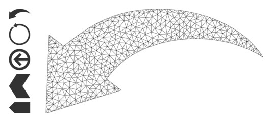 Mesh polygonal undo icon with simple symbols created from undo vector illustration. Carcass mesh polygonal undo. Linear carcass 2D mesh in vector EPS format.