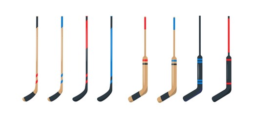 Hockey Stick icons set. Sport equipment isolated.
