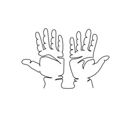 Obraz premium Open palms gesture one line art. Continuous line drawing of gesture, hand, open palms, hands up.