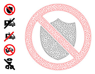 Mesh web no shield icon with simple symbols created from no shield vector graphics. Frame mesh polygonal no shield. Linear frame 2D mesh in vector EPS format.