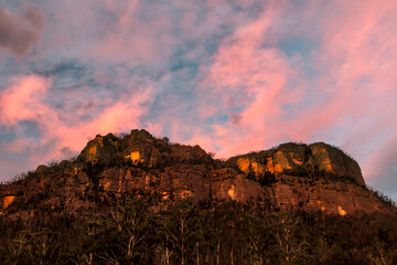pink clouds over the mountain peaks
