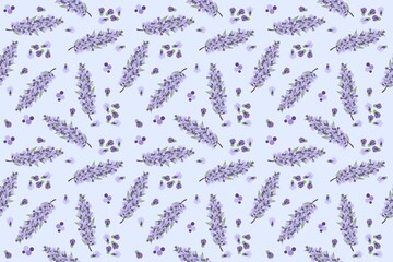 Repeating pattern of lavender flowers on a light purple background for printing on textiles and paper
