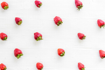 Strawberry pattern with leaves. Food berries flat lay top view