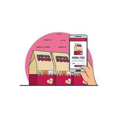 Animal Food online buying concept vector illustration. Digital technology for shoping