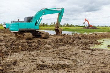 Obraz premium backhoe tractor working in the field