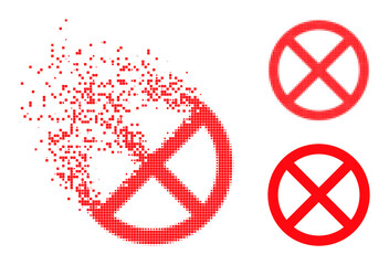 Obraz premium Decomposed dotted stopped icon with destruction effect, and halftone vector icon. Pixelated dissolving effect for stopped gives speed and movement of cyberspace items.