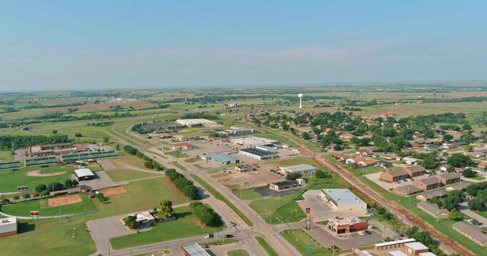 04 JULY 2021 Clinton Oklahoma USA: Panorama overlooking view of a Clinton small town in Oklahoma USA