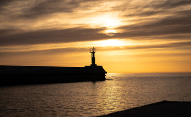 Port of Pavilosta in Latvia at sunset.