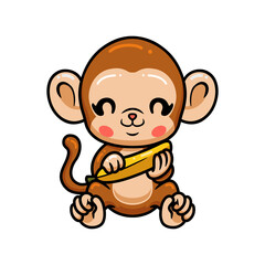 Cute baby monkey cartoon sitting with banana