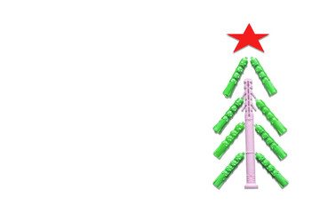 Christmas tree folded from green dowels with a red star.