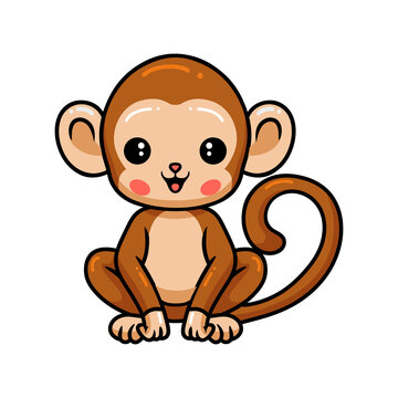 Cute baby monkey cartoon sitting 
