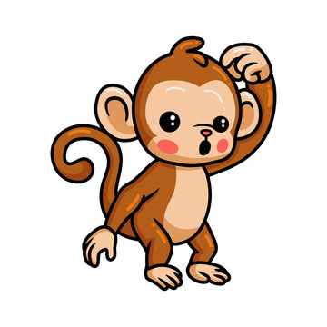 Cute baby monkey cartoon confused