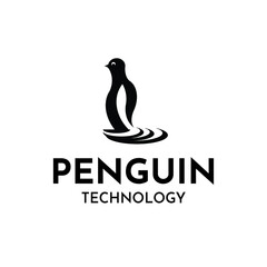 cute penguin polar ice bird for retro vintage cloud web computer internet digital technology company cartoon mascot character logo design vector