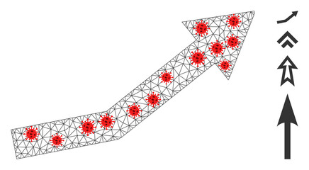 Mesh growth trend with outbreak style. Polygonal carcass growth trend image in low poly style with combined linear items and red coronavirus items.