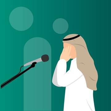 illustration vector graphic of men doing adzan perfect for praying