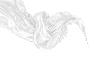 Beautiful flowing fabric of white wavy silk or satin. 3d rendering image.
