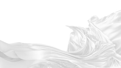 Beautiful flowing fabric of white wavy silk or satin. 3d rendering image.