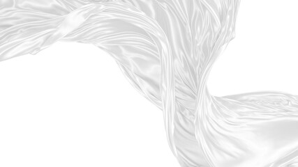 Beautiful flowing fabric of white wavy silk or satin. 3d rendering image.