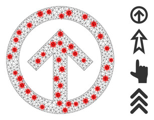 Network direction up with infection style. Mesh carcass direction up image in lowpoly style with organized lines and red infectious nodes.