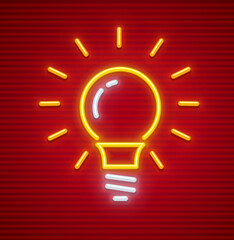 Electric bulb lighting brightly. Neon icon. Illustration.