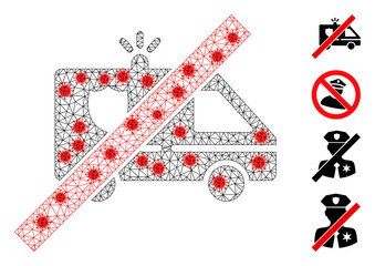 Polygonal no patrol car in infection style. Polygonal carcass no patrol car image in lowpoly style with organized linear items and red covid centers.