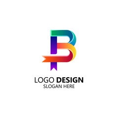 3d colorful letter B and tape logo design
