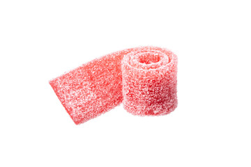 Sugar coated, long chewy Jelly , isolated on a white background.
Marmalade isolated on white background.
Thin Gummy Jelly.