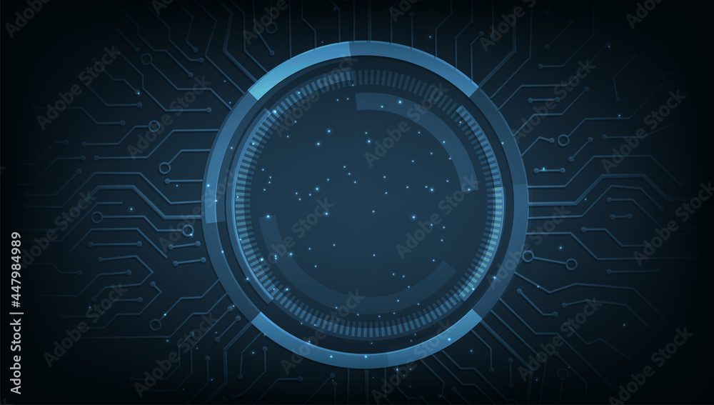 Aufkleber Abstract Digital electric circuit circle background.Image electric circuit on dark blue background.High tech circuit board connection system concept.