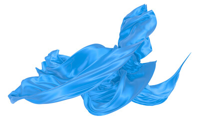 Beautiful flowing fabric of blue wavy silk or satin. 3d rendering image.