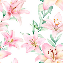 hand drawn lily seamless pattern