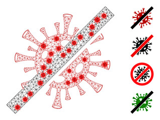 Network no coronavirus with outbreak style. Polygonal wireframe no coronavirus image in low poly style with connected linear items and red covid items.