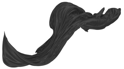 Beautiful flowing fabric of black wavy silk or satin. 3d rendering image.